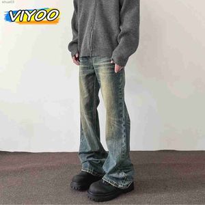Jeans masculin pour hommes nouveaux street usure y2k ouvrir un jean vintage en détresse pantalon de rue décontracté automne et hiver évasé denim pour hommes