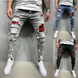 Jeans pour hommes Hommes nouveau vintage streetwear lambrissé déchiré pantalon en denim décontracté européen et américain populaire fermeture éclair jean skinny T240205