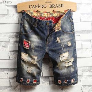 Herenjeans Heren open voorkant korte jeans zomer katoenen knielengte shorts ademende retro denim broek geschilderd straatkleding merchandise jeansL2404