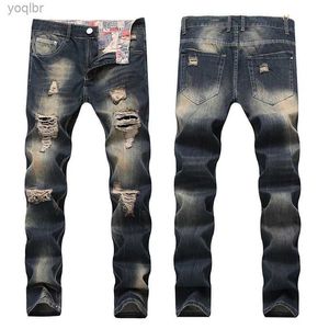 Jeans masculin pour hommes patchwork jeans denim avec des trous déchirés et creux de toute la taille plus taille de haute qualité pantl244 à la mode de haute qualité