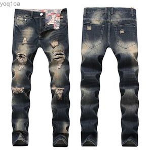 Jeans masculin pour hommes patchwork jeans denim avec des trous déchirés et creux de toute la taille plus taille de haute qualité pantl2404 à la mode de haute qualité