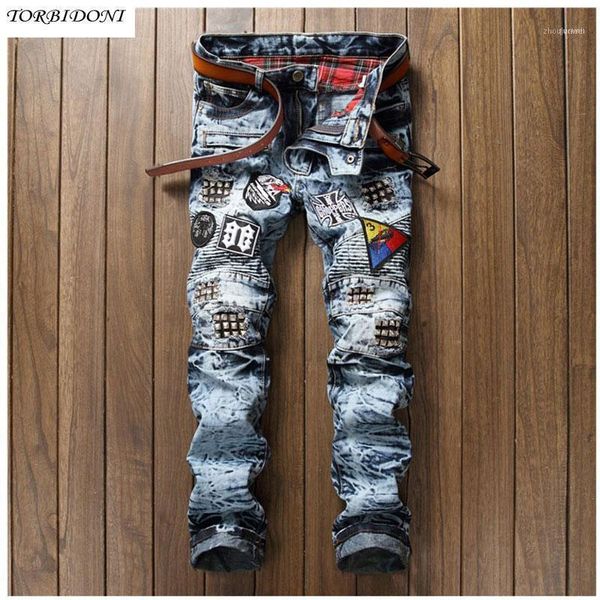 Hommes Jeans Hommes Patchwork Mode Rivet Conception Droite Slim Night Club Wear Hommes Spliced Denim Salopette Biker Homme Pant1