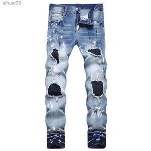 Jeans pour hommes pour hommes plissés de denim plissé jeans de rue des vêtements de rue peints pantalons extensibles corrigés