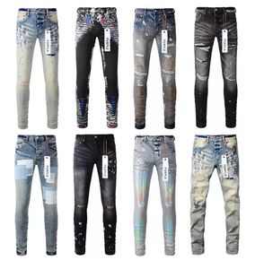 Jeans pour hommes Mens Purple Designer Denim Pantalons de broderie Mode Trous Pantalon Taille US 28-40 Hip Hop Pantalon à glissière en détresse 29-40