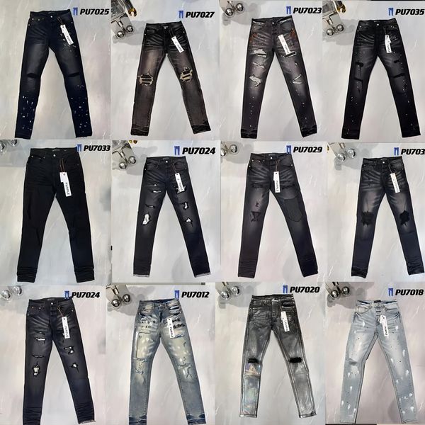 Jeans para hombres para hombres Purple Jeans Designer Risped Biker Slim Skinny Pants Designer True Stack Fashion Trend Brand Vintage Pant Brand