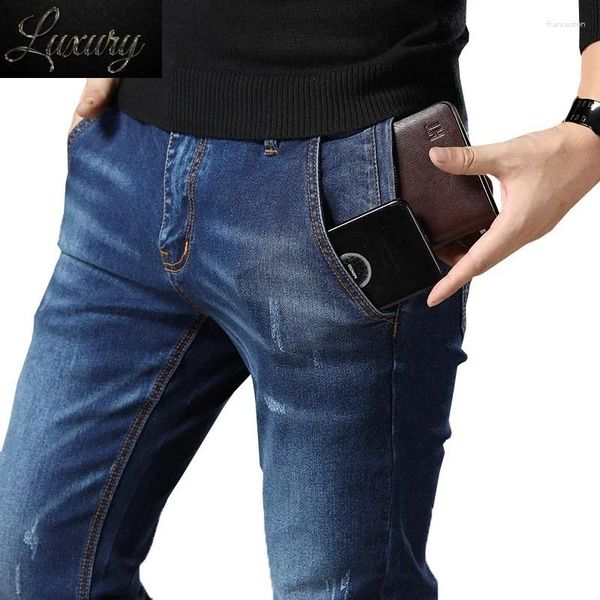 Ropa de jeans para hombres ropa de ajuste regular más macho otoño elástico estiramiento de la pierna recta pantalones de vaquero clásico gran tamaño 40 42 44 46 48