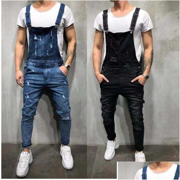 Jeans pour hommes Hommes Ripped Combinaisons High Street Died Denim Salopette pour hommes Pantalons à bretelles Hip Hop Casual Drop Livraison Vêtements C Dhg0P