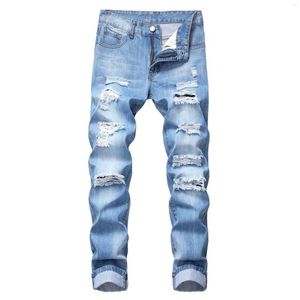 Jeans pour hommes hommes déchiré droit mince élastique en lambeaux pantalon automne streetwear mode mâle grande taille denim pantalon