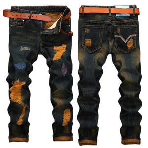 Heren jeans heren geruïneerd denim jeans gat broek scheurde groot formaat rechte hiphop hip high street merk mode mannelijke broek j240507