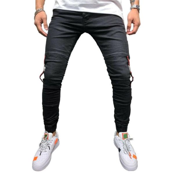 Jeans para hombres para hombre raya lateral moda estiramiento pantalones flacos casual slim fit denim verano 2023 pantalones masculinos en línea