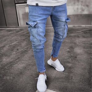 Heren jeans heren skinny jeans trend knie gat rits pocket denim biker jeans hiphop bedroefde slanke elastische jeans gewassen mannen kleding 230506