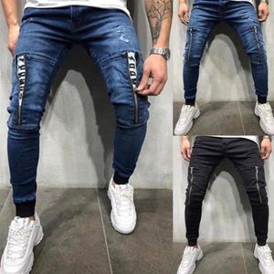 Heren Jeans Heren Skinny Slim Fit Ripped Big And Tall Stretch Blauw Voor Mannen Verontruste Elastische Taille M-3XL191B