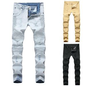 Jeans Homme Skinny Stretch Ripped Denim Slim Fit Zip Biker Pantalon Bas Pantalon