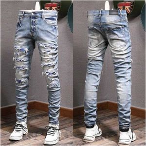 Jeans masculins pour hommes slim slim slim en détresse jeans - moto vintage lavé en jeanSh4c6