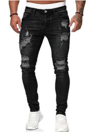 Jeans masculins pour hommes slim fit jeans décontractés Déchirure micro élastique jambe serrée jeans masculine Hip Hop Style Painting Cover Tear Pantalon Pantalon pour hommes J240429