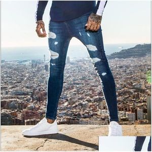 Heren jeans heren vaste kleur 2021 mode slanke potloodbroek y casual gat gescheurd ontwerp mannen streetwear hiphop drop levering kleding dh3vc