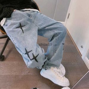 Jeans pour hommes Hommes droit décontracté sac de mode coréenne jeans hip-hop lâche pantalon large taille élastique étudiant denim pantalonl2403