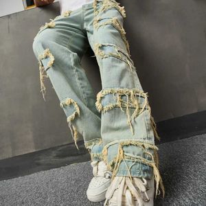 Jeans pour hommes vêtements de rue pour hommes patch avant jeans amples jeans droits décontractés pour hommes J240328