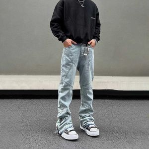 Jeans masculin pour hommes Street Fashion Jeans Y2K Vaqueros Pantalons d'automne sac à dos hip-hop Punk Blue Casual Clothing Denim Pantalon d'hiver Q240427