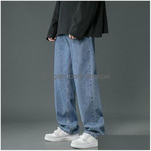 Heren Jeans Heren Street chic Baggy Mannen Plus Size S-5Xl Mode Losse Rechte Wijde Pijpen Broek Zwart Lichtblauw Mannelijke Casual Kleding Dr Dhr71