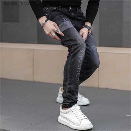 Herrenjeans Herren-Jeans mit Stretch-Denim-Aufdruck, koreanische Schlankheits-Trend-Freizeitjeans, Allgleiches, leichte Luxus-Herrenjeans, Hosen für Herren, L230927