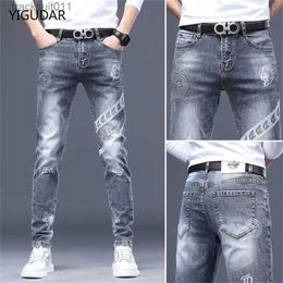 Herrenjeans Herren-Jeans mit Stretch-Denim-Aufdruck, Korea, zum Abnehmen, trendige Freizeitjeans, Allgleiches, leichte Luxus-Herrenjeans, Hosen für Männer, L230926