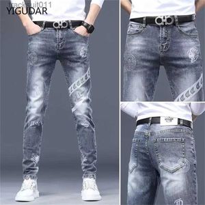 Herrenjeans Herren-Jeans mit Stretch-Denim-Aufdruck, Korea, zum Abnehmen, trendige Freizeitjeans, Allgleiches, leichte Luxus-Herrenjeans, Hosen für Männer, L230926