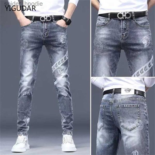 Herrenjeans Herren-Jeans mit Stretch-Denim-Aufdruck, koreanische Schlankheits-Trend-Freizeitjeans, Allgleiches, leichte Luxus-Herrenjeans, Hosen für Männer, L230921