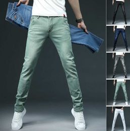Heren jeans heren zomer dunne katoenen casual broek all-match stretch slanke low-rise taille rits zipper denim potlood broek sport trend mode