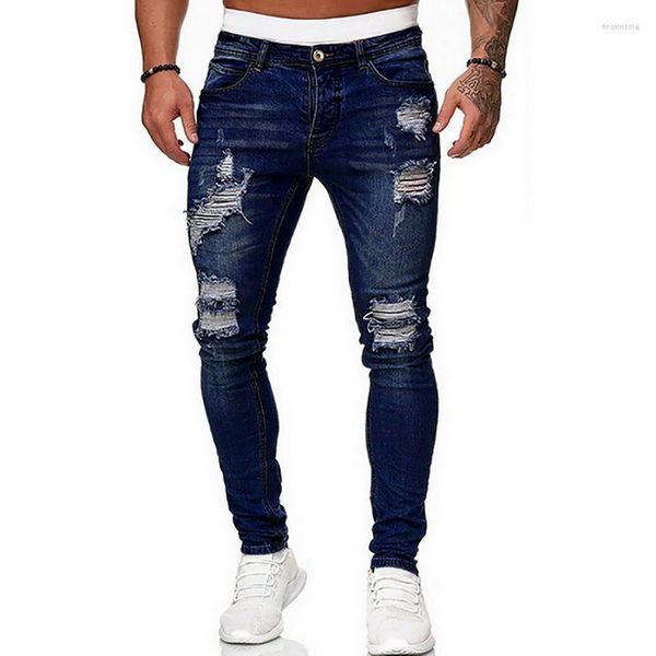 Jeans pour hommes Pantalons de survêtement pour hommes Pantalons à trous sexy Casual Été Automne Mâle Ripped Skinny Pantalon Slim Biker Outwear 2023 Drak22