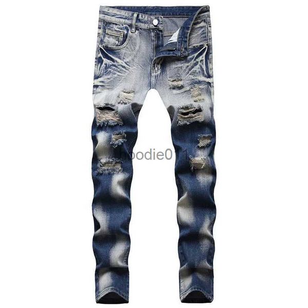 Pantalones vaqueros para hombre Pantalones vaqueros azules mendigos de moda para hombre Pantalones vaqueros rasgados con agujeros ajustados de alta calidad Pantalones vaqueros sexys de moda urbana Pantalones vaqueros casuales diarios L231220