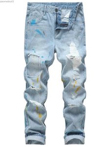 Heren jeans heren ultradunne passend strakke jeans Cardigan denim broek met modieuze verftailleband modieuze straatstraat Stylel2404