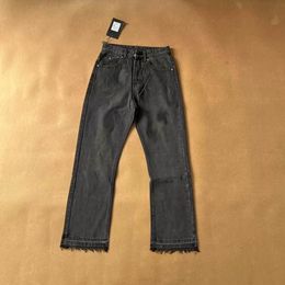 Jeans pour hommes Mens Vintage Designer Jean Coeur Collé Cuir Lavé Jeans Droit Pantalon Haute Qualité Luxe