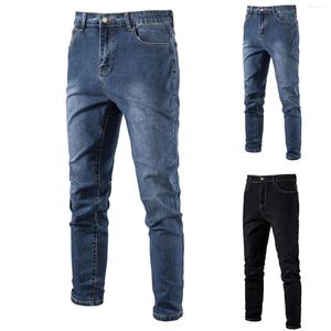 Jeans pour hommes Pantalons à la mode lavables pour hommes Casual Micro élastique Small Foot Coupe décontractée Gommage avec poches