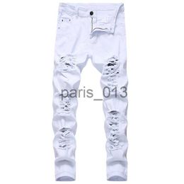 Herenjeans Heren Wit Zwart Verontruste gaten Skinny Jeans Volledige lengte Denim Broek Street Style Broek Groothandel x0911
