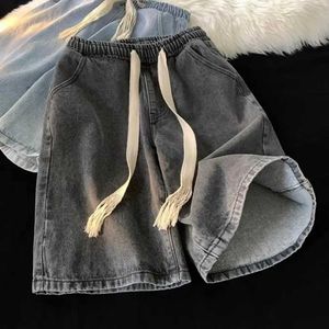 Heren jeans heren heren wijd been denim shorts heren snel drogen denim strand shorts met elastische stretch riem pocket zomer wide been shortsl2405