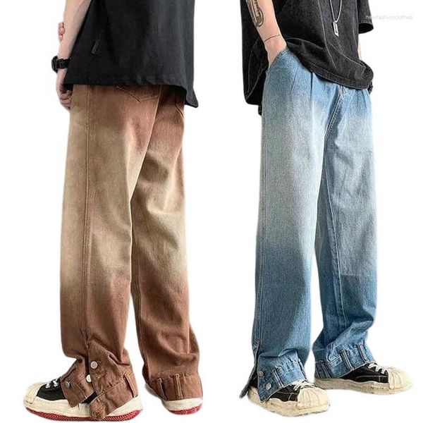 Pantalones vaqueros para hombre, pierna ancha, cintura alta, Harajuku, Hip Hop, holgados, rectos, acampanados, para hombre, pantalones de mezclilla góticos Cargo