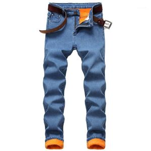 Hommes Jeans Hommes Hiver Thermique Chaud Plus Polaire Droite Flocage Slim Fit Pantalon Doublé Pantalon Hommes Épaississement Denim