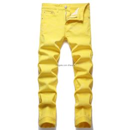 Jeans para hombres para hombre amarillo Slim Fit pantalones Denim Moda Sólido EE. UU. Tamaño Hip Hop Pantalones para hombre Big 29-38 Drop Entrega Ropa Ropa DHMVO