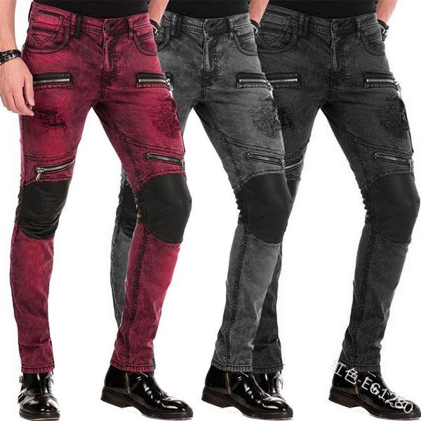 Jeans pour hommes Hommes Zipper Hommes Slim Casual Plus Taille Taille Basse Skinny Pleine Longueur Automne Mode Crayon Pantalon Lugentolo264F