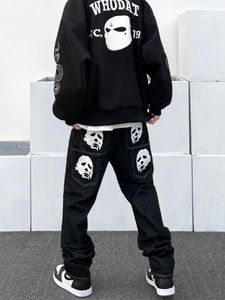 Jeans masculins Michael Myers Baggy Man Trendyol Men Skeleton Pantals Y2K Print Hip Hop Oversize Vintage Streetwear Largeur de la jambe