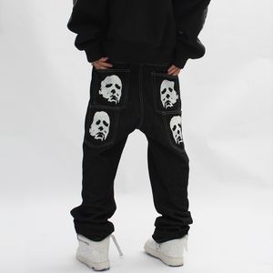 Jeans voor heren Michael Myers Baggy Man Trendyol Heren skeletbroek Y2k Print Hip Hop Oversize Vintage Streetwear Wijde pijpen
