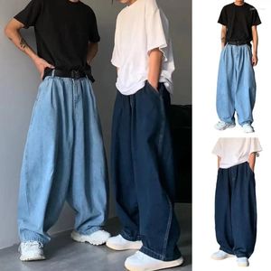 Jeans masculins à moyenne-hauteur élastique Pockets Hip Hop Pantalon de denim de jambe large Hip Hop Streetwear