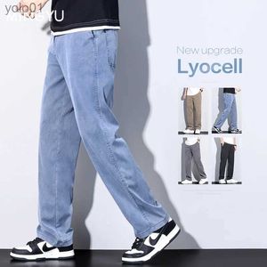 Jeans hommes Mingyu marque vêtements nouveau doux Lyocell tissu jean hommes bleu taille élastique lâche droit Denim pantalon grande taille M-5XLL231017
