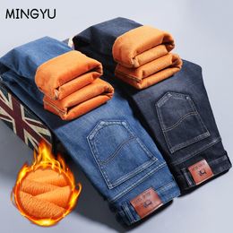 Herenjeans Mingyu merk kleding winter warme fleece mannen zakelijk dikke denim broek stretch slank fit broek plus maat 28-40 221130