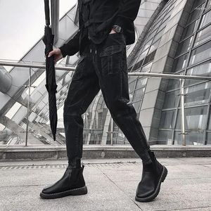 Jeans masculin moto noir pour hommes élastiques extensible pantalon cowboy masculin pantalon recadré y2k vintage 90S streetwear style coréen gredge
