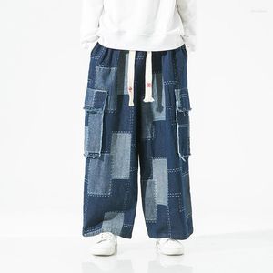 Jeans pour hommes MrGB Patch de Style chinois pour hommes décontracté Vintage pantalon en Denim à jambes larges taille élastique pantalon de marque de créateur masculin