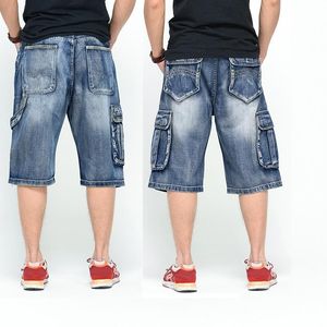 Heren jeans muiti pocket knie lengte denim shorts voor mannen zomer hiphop dance los fit man baggy vracht jean grote sizemen's