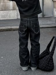 Jeans para hombres Multi bolsillo Baggy Pierna ancha para hombres Y2k High Street Black Pantalones casuales sueltos HipHop Moda Ropa de trabajo 231107