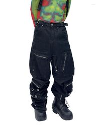 Jeans da uomo Rivetto con cerniera multitasche Regola i lavoratori pesanti Lavaggio ad acqua Vecchi pantaloni Larghi Gamba larga Lavoro Hip-hop Alla moda